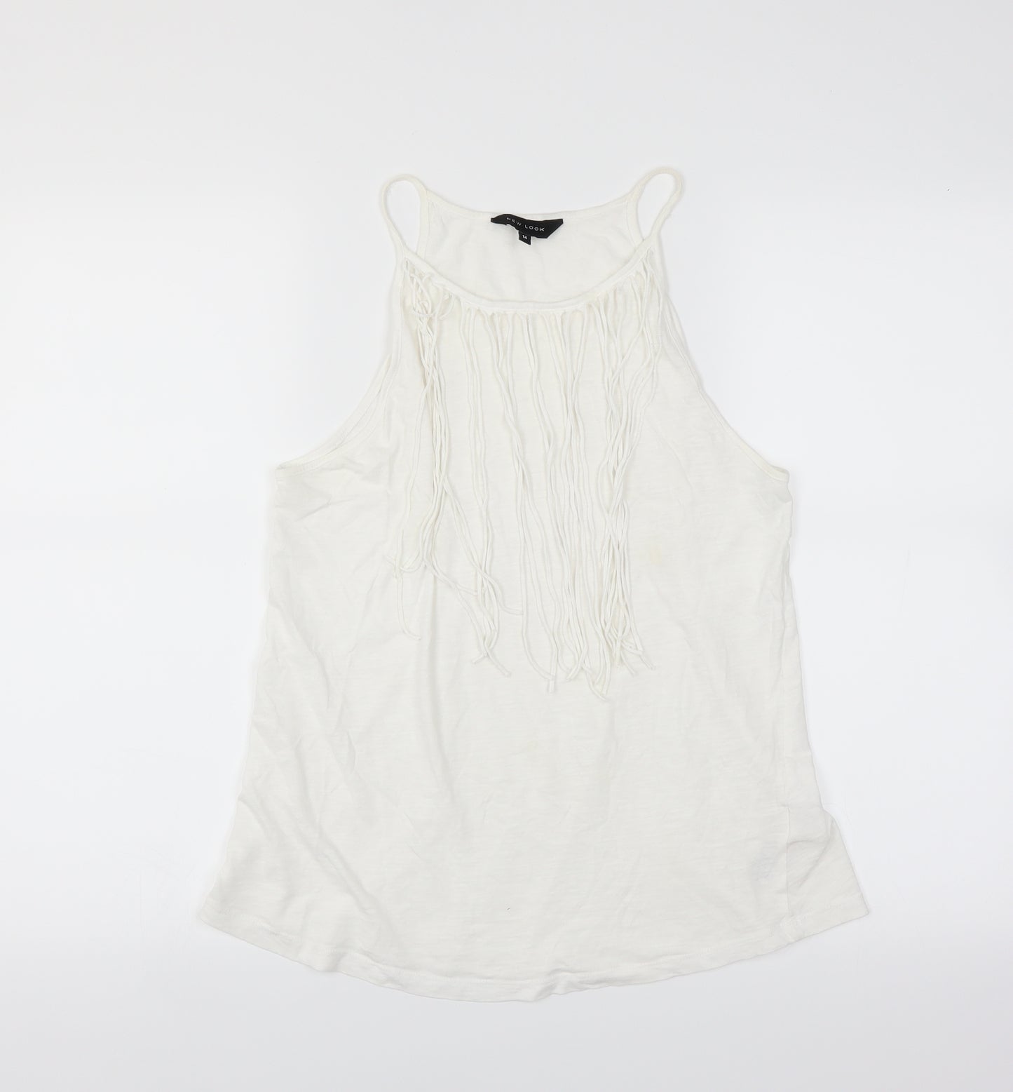 New Look Womens White   Camisole T-Shirt Size 14  - fringe detail