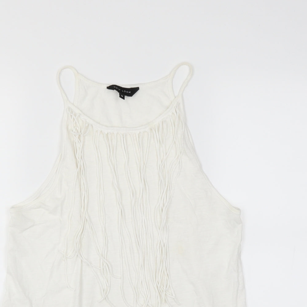New Look Womens White   Camisole T-Shirt Size 14  - fringe detail