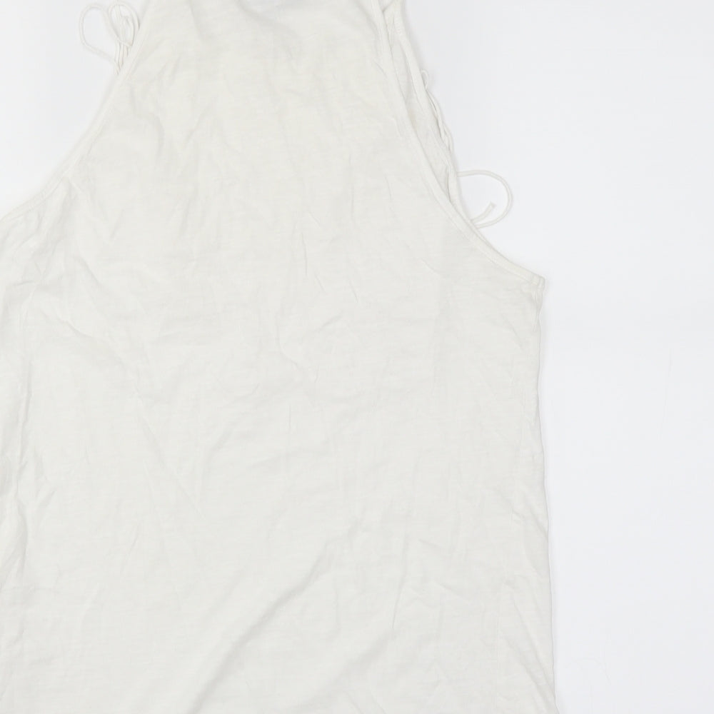 New Look Womens White   Camisole T-Shirt Size 14  - fringe detail