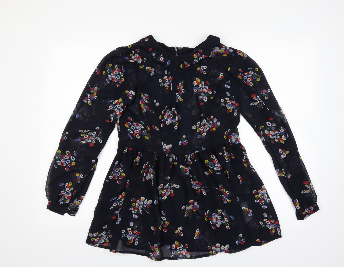 New Look Womens Blue Floral  Basic Blouse Size 6  - sheer