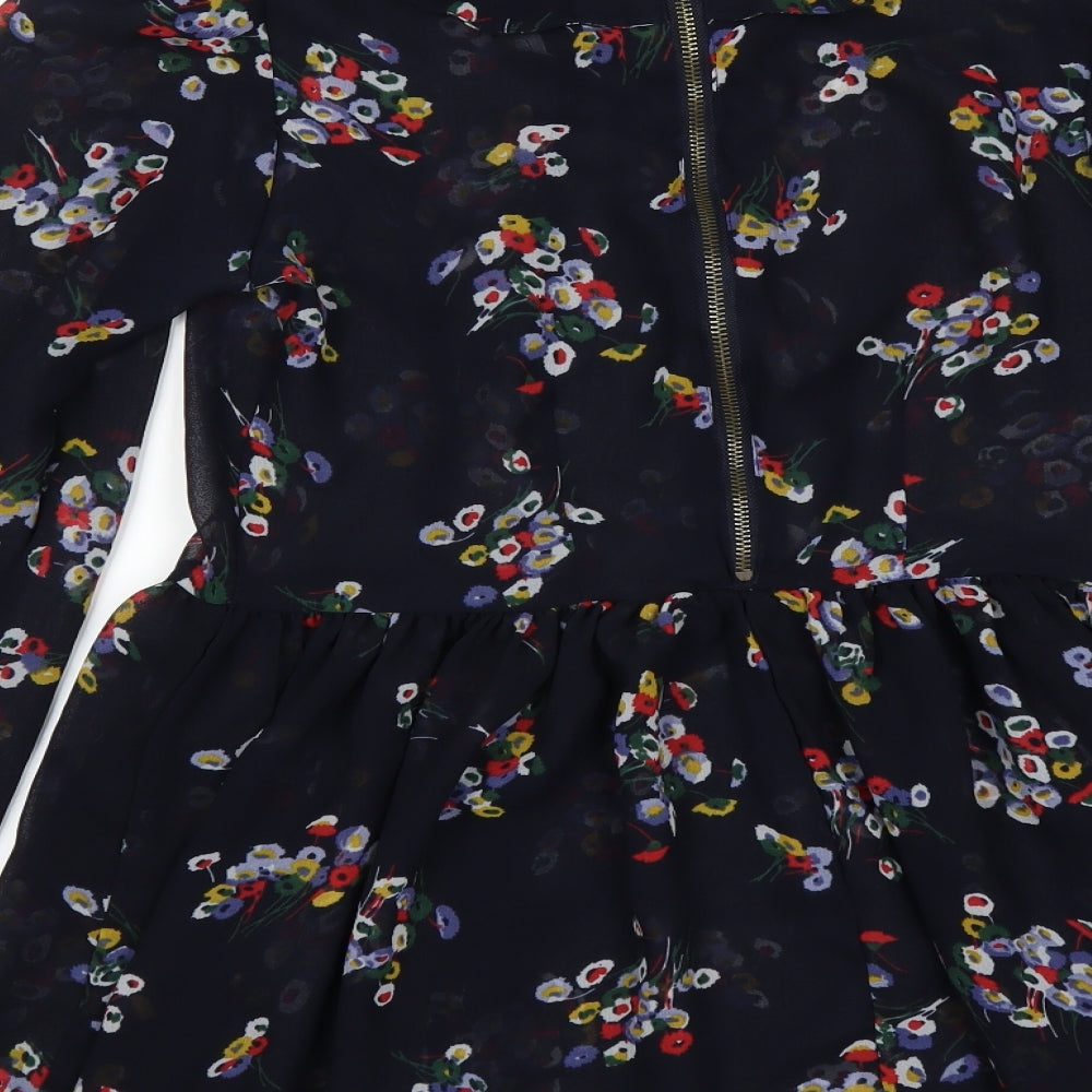 New Look Womens Blue Floral  Basic Blouse Size 6  - sheer