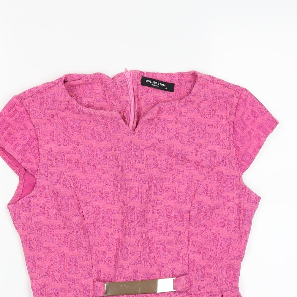 Collection London Womens Pink   Basic Blouse Size 8  - lace detail