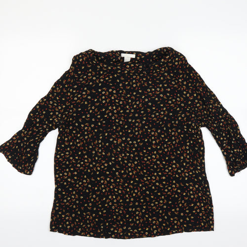 H&M Womens Black Floral  Basic Blouse Size 10