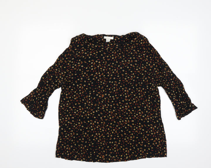 H&M Womens Black Floral  Basic Blouse Size 10