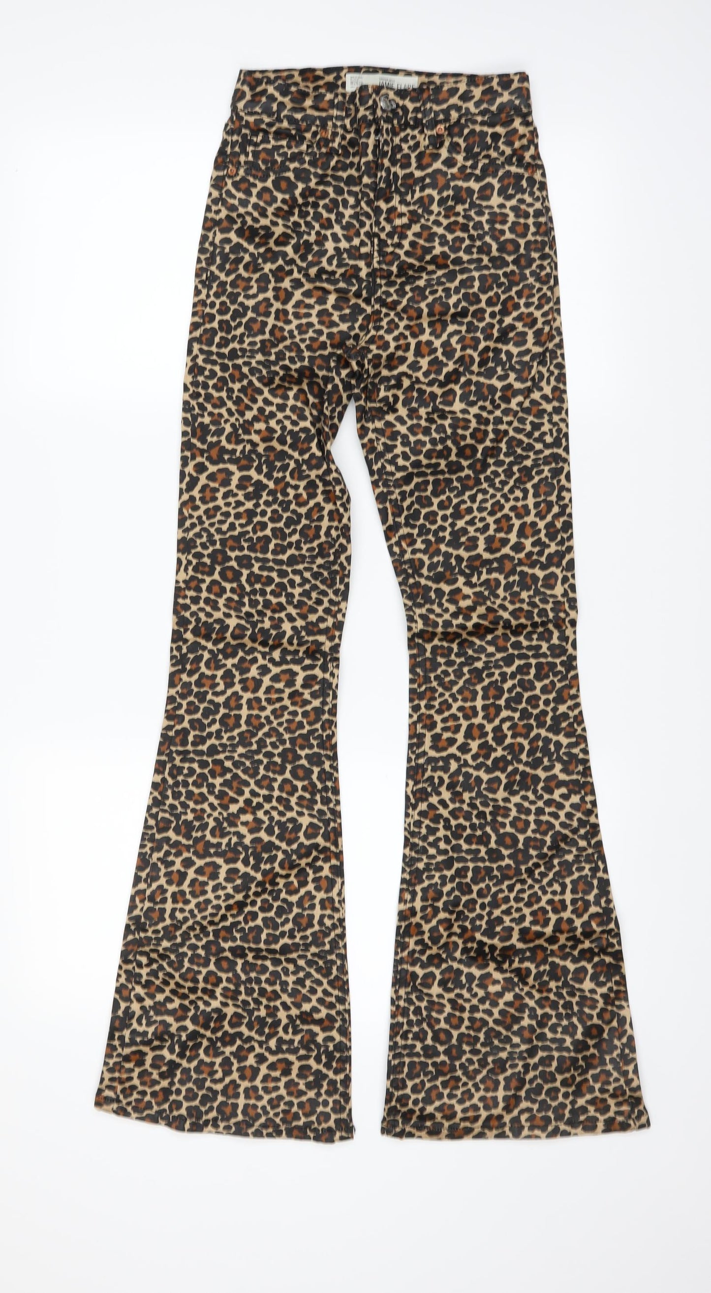 Topshop Womens Brown Animal Print  Flared Jeans Size 26 in L30 in