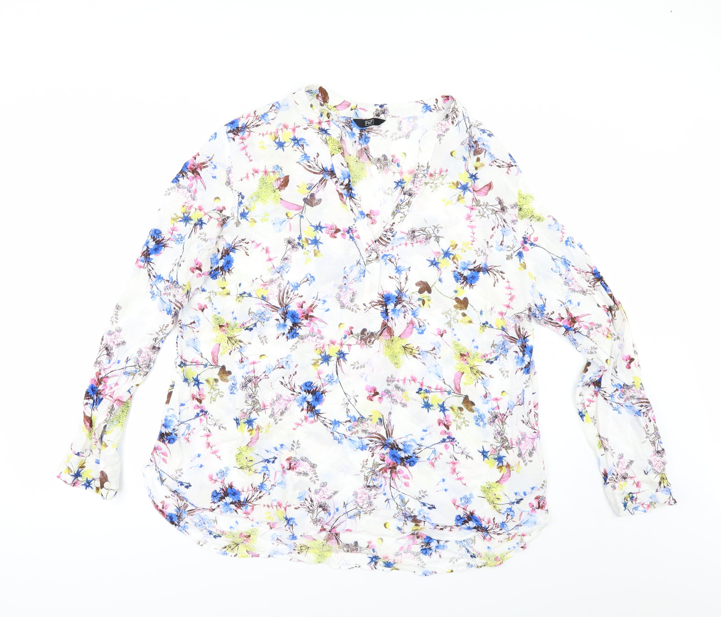F&F Womens White Floral  Tunic Button-Up Size 22