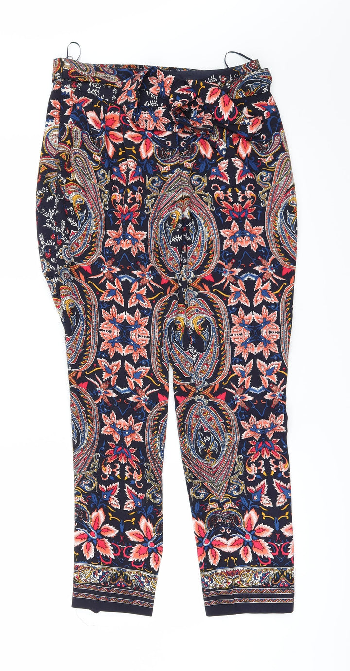 Oasis Womens Multicoloured Geometric Trousers Size 8 L27 in