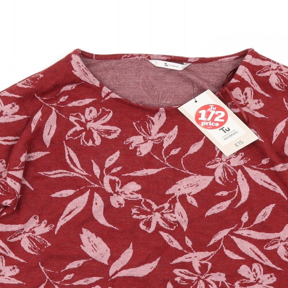 TU Womens Red Floral  Basic T-Shirt Size 8