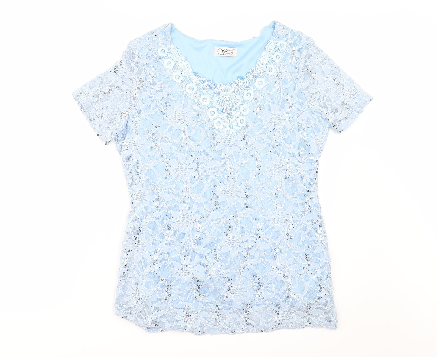 Anne Smith Womens Black   Basic T-Shirt Size 14  - lace and sequns