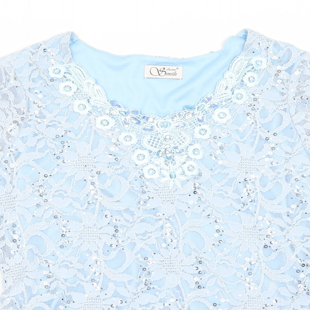 Anne Smith Womens Black   Basic T-Shirt Size 14  - lace and sequns