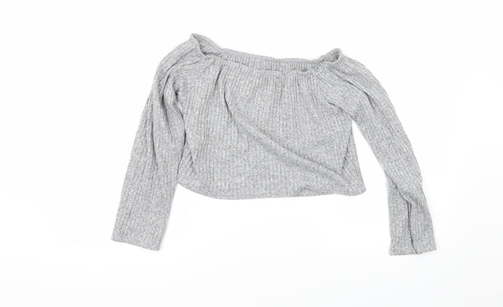 PRETTYLITTLETHING Womens Grey Cropped Blouse Size 18