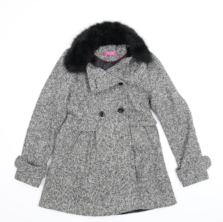 Carmel Womens Grey Houndstooth Pea Coat Coat Size 12