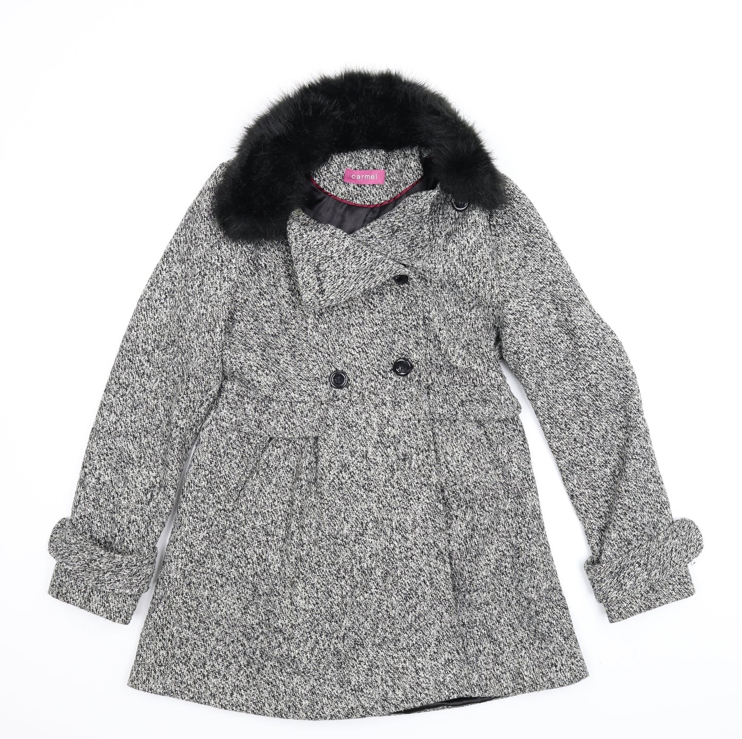 Carmel Womens Grey Houndstooth  Pea Coat Coat Size 12
