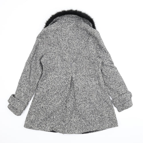 Carmel Womens Grey Houndstooth  Pea Coat Coat Size 12