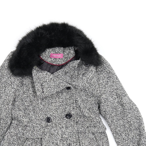 Carmel Womens Grey Houndstooth  Pea Coat Coat Size 12