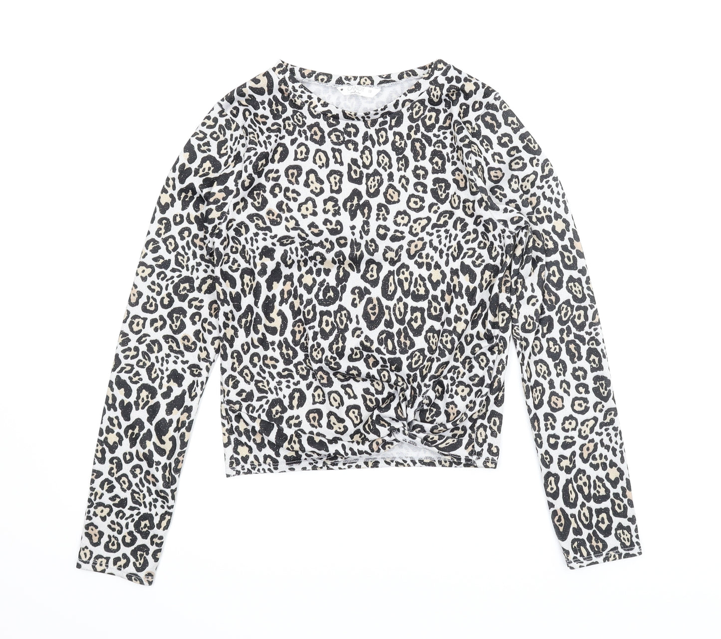 Candy Couture Girls Beige Animal Print  Basic Blouse Size 13 Years