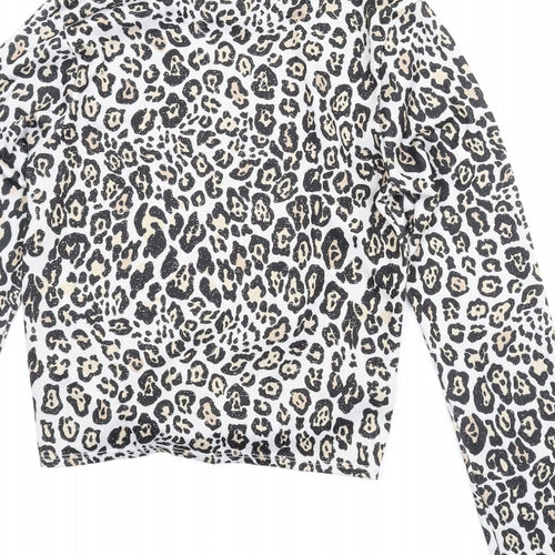 Candy Couture Girls Beige Animal Print  Basic Blouse Size 13 Years