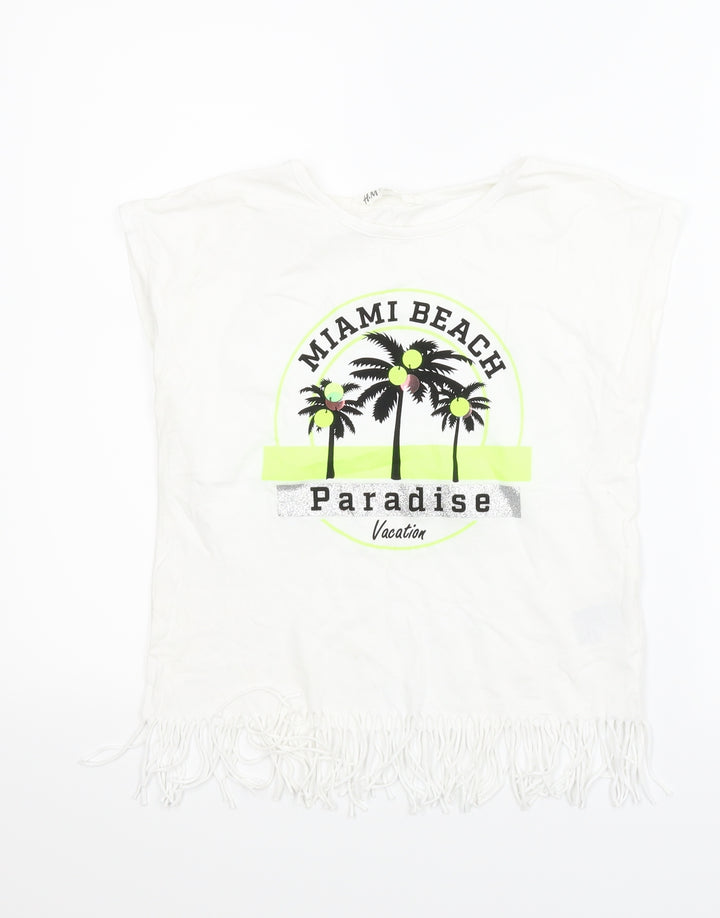 H&M Girls White Basic T-Shirt Size 10-11 Years