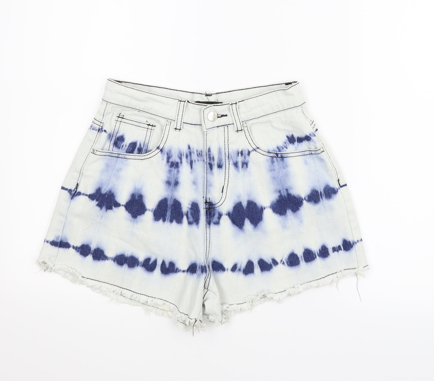 PRETTYLITTLETHING Womens Blue  Denim Boyfriend Shorts Size 8 - Tie Dye