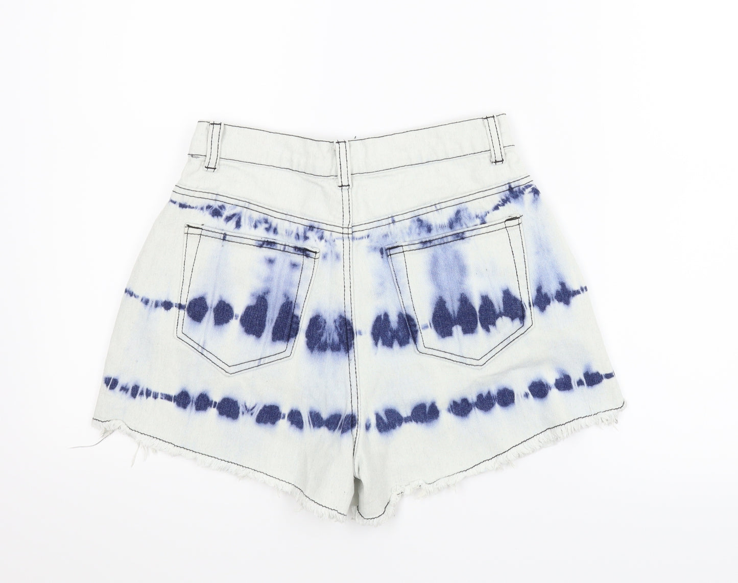 PRETTYLITTLETHING Womens Blue  Denim Boyfriend Shorts Size 8 - Tie Dye