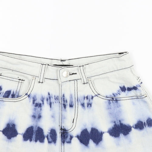 PRETTYLITTLETHING Womens Blue  Denim Boyfriend Shorts Size 8 - Tie Dye