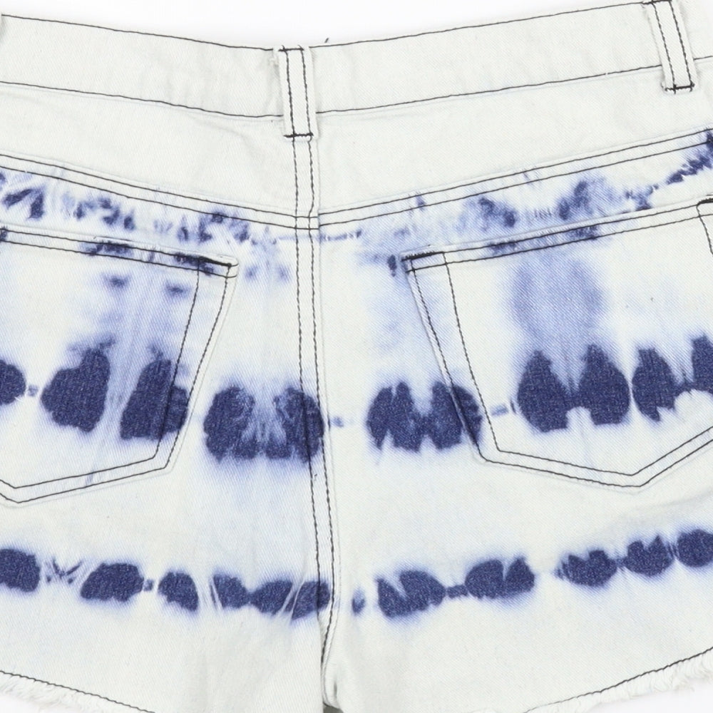 PRETTYLITTLETHING Womens Blue  Denim Boyfriend Shorts Size 8 - Tie Dye