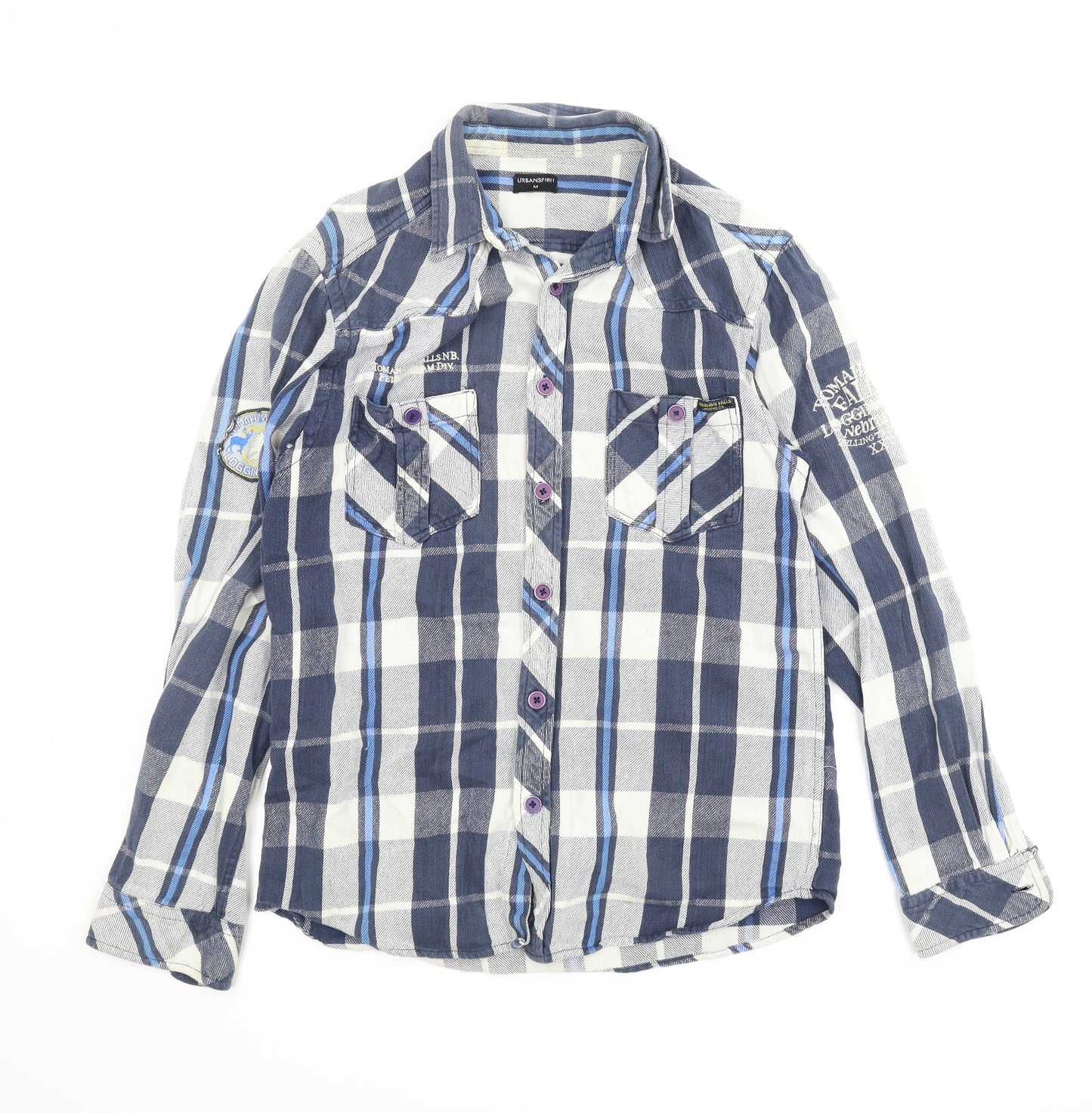 Urban Spirit Mens Blue Plaid   T-Shirt Size M