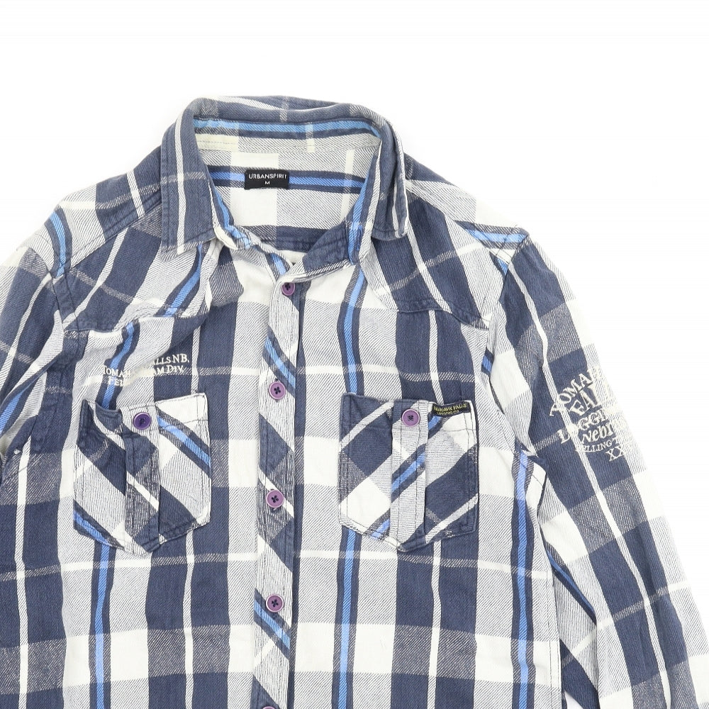 Urban Spirit Mens Blue Plaid   T-Shirt Size M