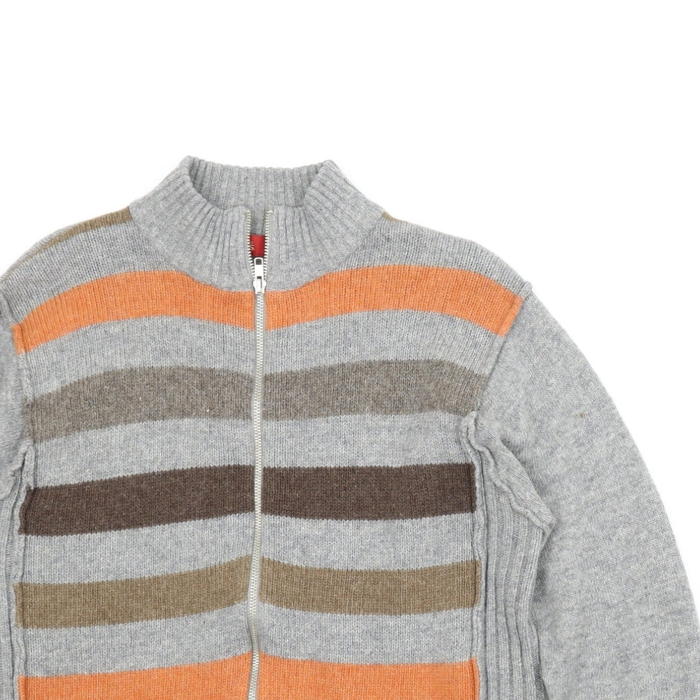 Blue jeans Mens Grey Striped  Full Zip Jumper Size L