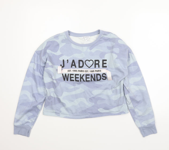 Primark Girls Blue Camouflage Pullover Hoodie Size 13-14 Years