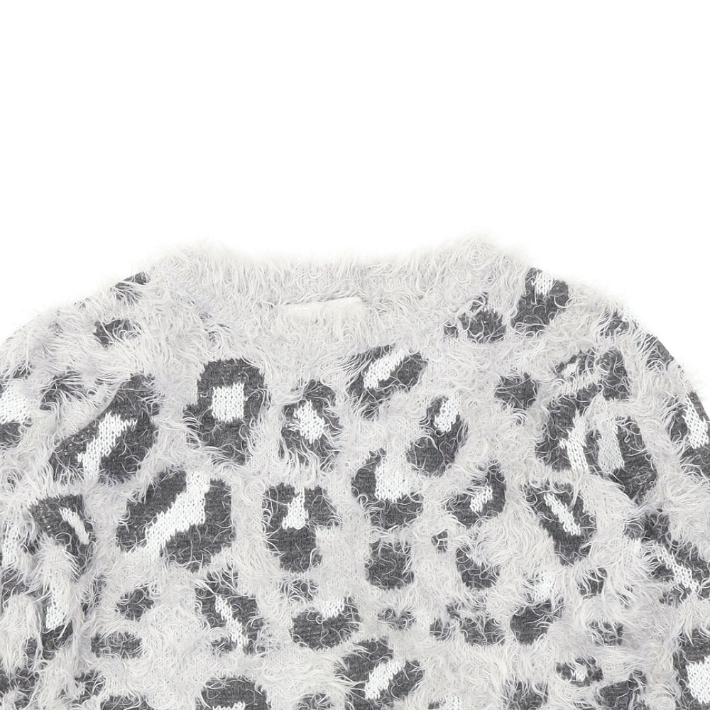 YD Girls Grey Animal Print  Pullover Jumper Size 9-10 Years