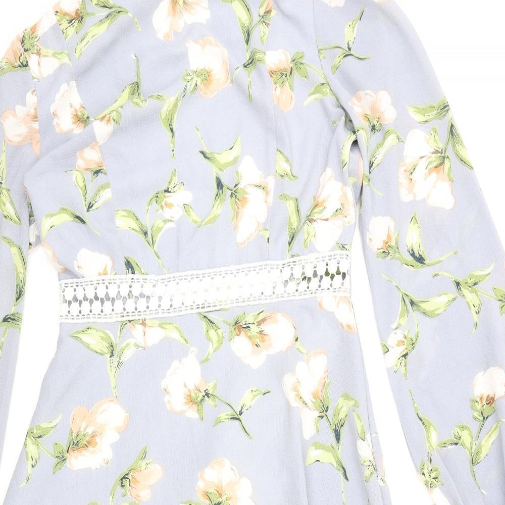 Boohoo Womens Blue Floral  Fit & Flare  Size 10