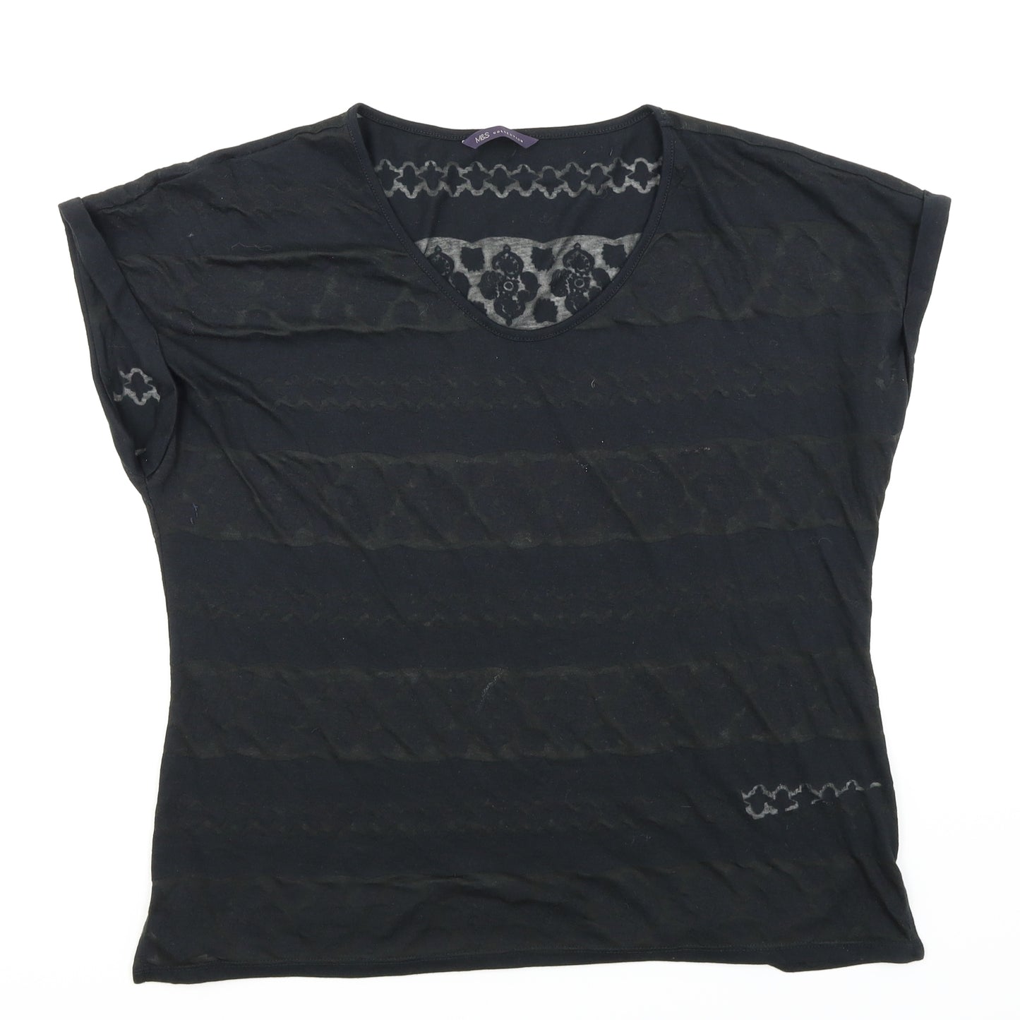 M&S Womens Green Striped  Basic T-Shirt Size 14