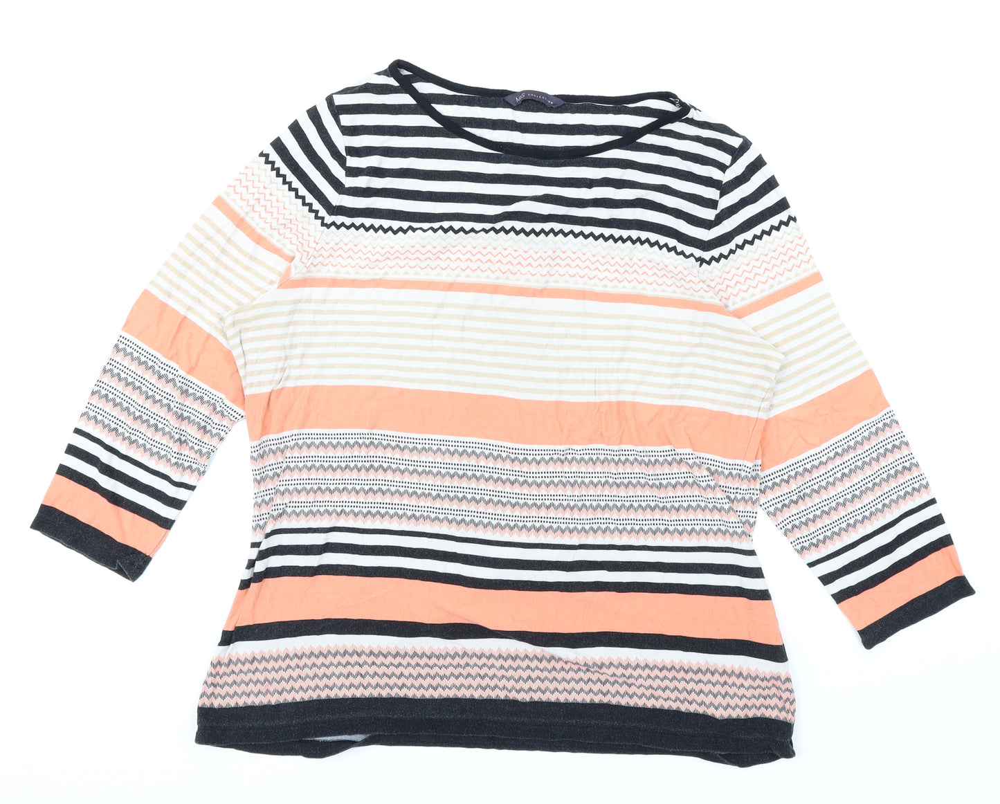 M&S Womens Orange Striped  Basic T-Shirt Size 18