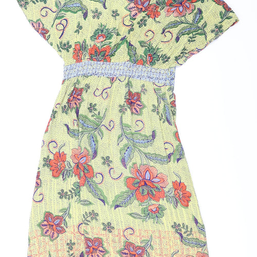 Angie Womens Yellow Floral  Fit & Flare  Size S