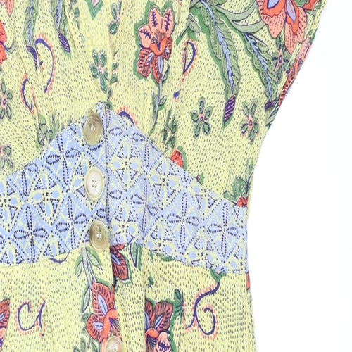 Angie Womens Yellow Floral  Fit & Flare  Size S