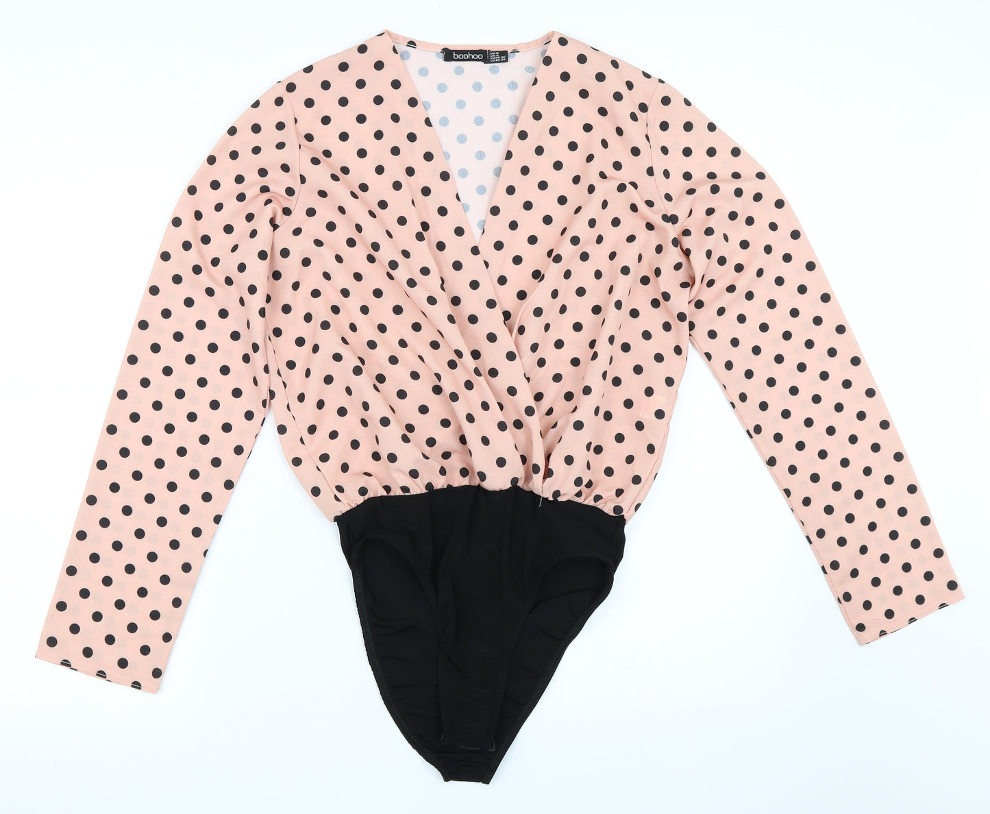 Boohoo Womens Pink Polka Dot  Basic Blouse Size 8  - bodysuit