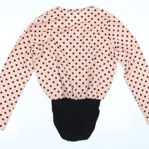 Boohoo Womens Pink Polka Dot  Basic Blouse Size 8  - bodysuit