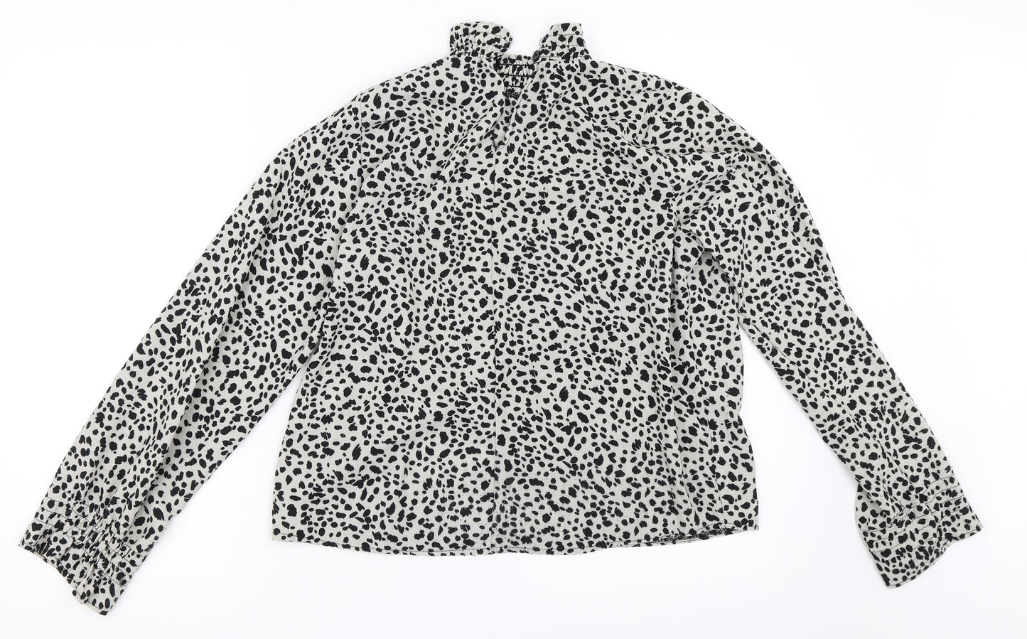 Preworn Womens Grey Animal Print  Basic Blouse Size 8
