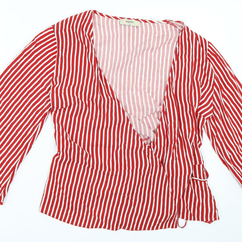 Papaya Womens Red Striped  Wrap Blouse Size 10