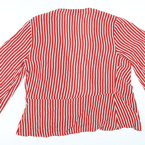 Papaya Womens Red Striped  Wrap Blouse Size 10