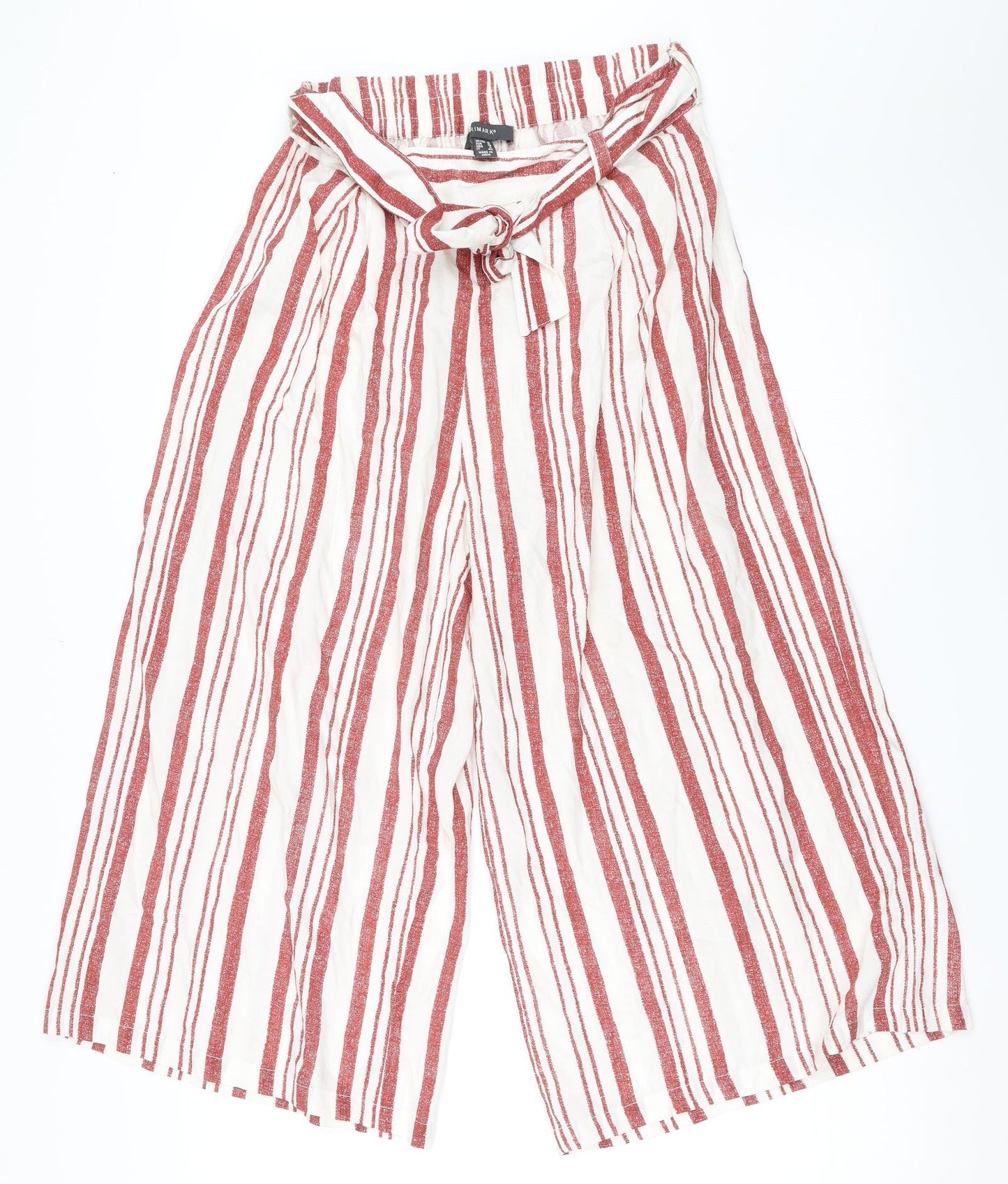 Primark Womens Ivory Striped  Cropped Trousers Size 10 L21 in - Culotte