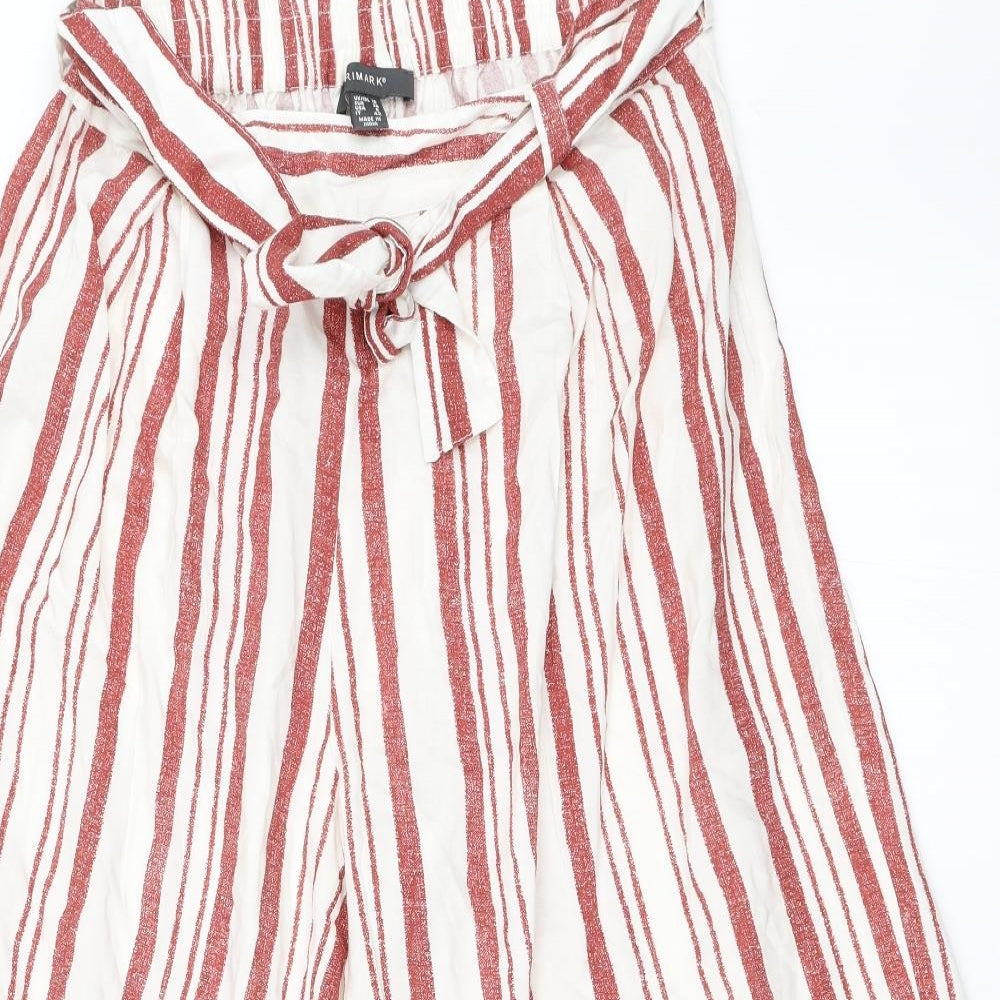 Primark Womens Ivory Striped  Cropped Trousers Size 10 L21 in - Culotte