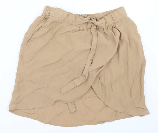 Front view of H&M women’s beige mini skirt, size UK 12