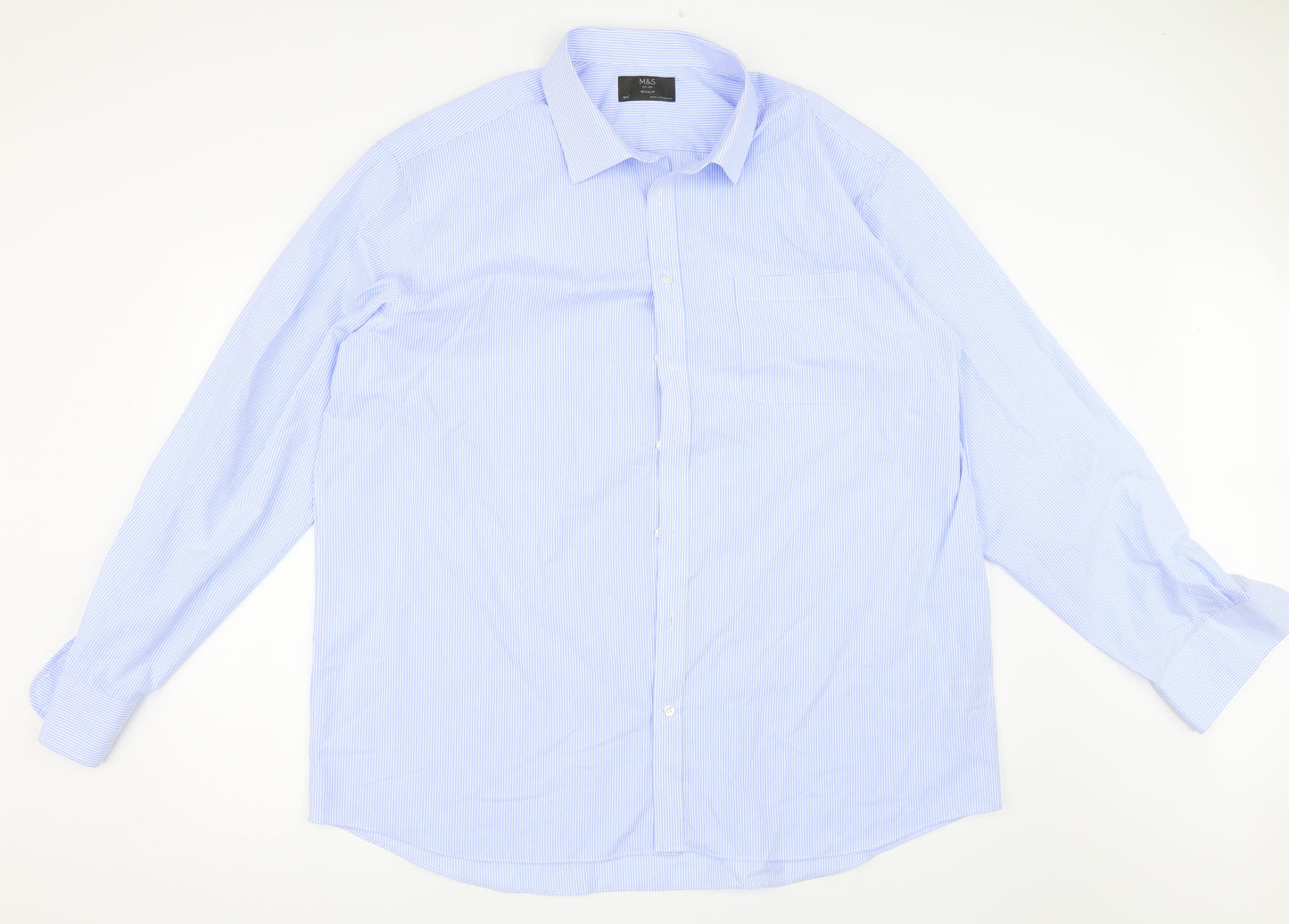 Marks and Spencer Mens Blue Striped   Dress Shirt Size 18.5
