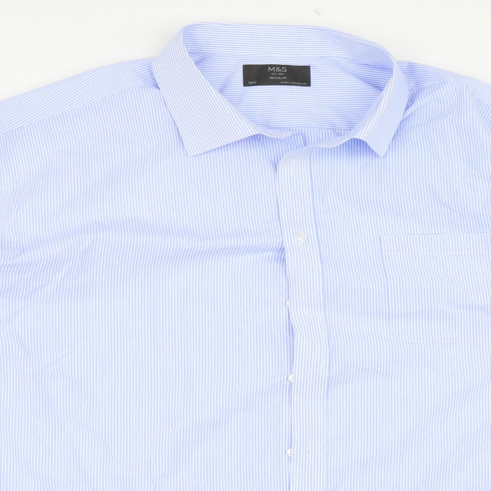 Marks and Spencer Mens Blue Striped   Dress Shirt Size 18.5