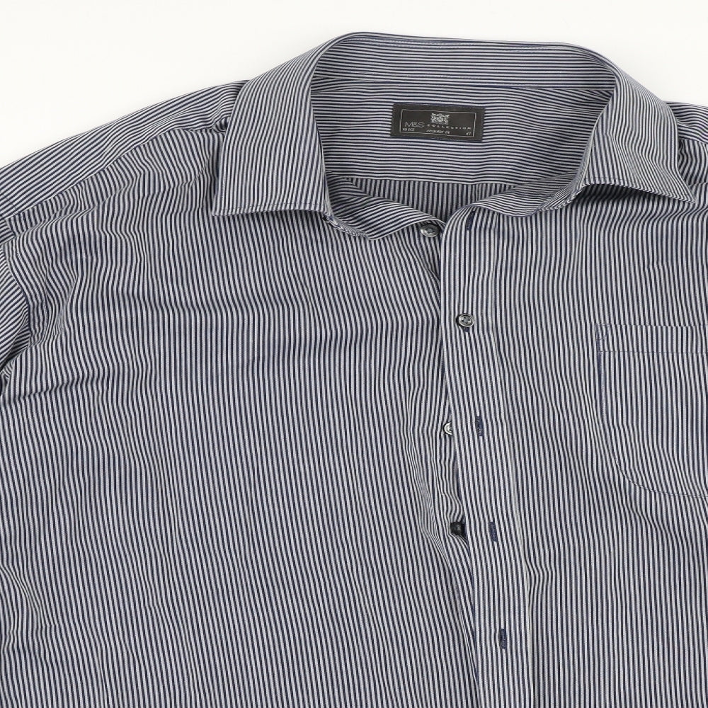 Marks and Spencer Mens Blue Striped   Dress Shirt Size 18.5