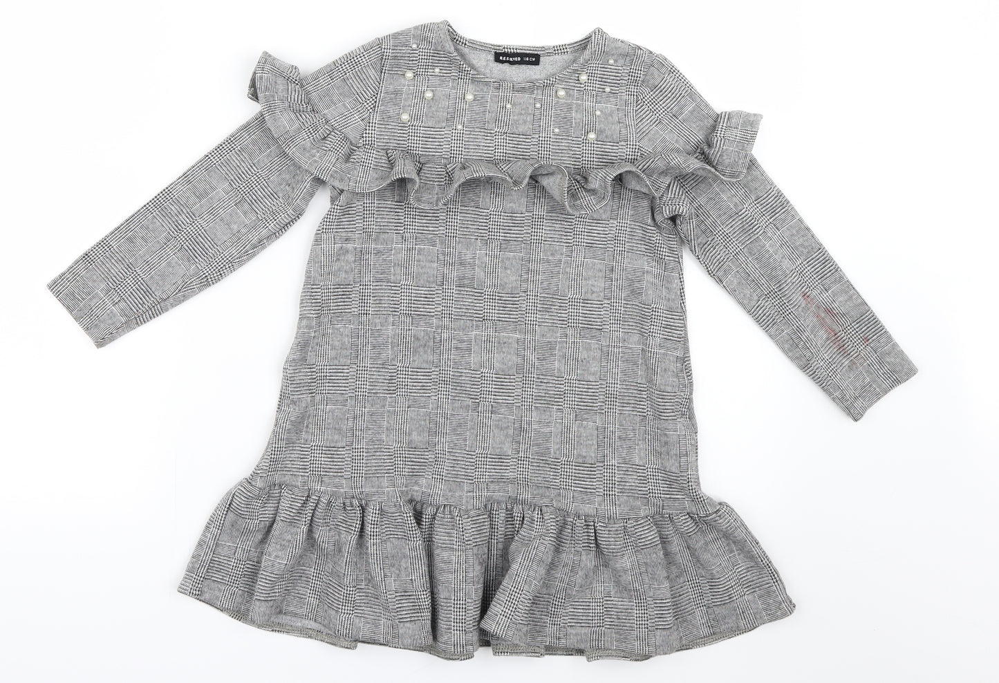 RESERVED Girls Grey Houndstooth  Shirt Dress  Size 6 Years