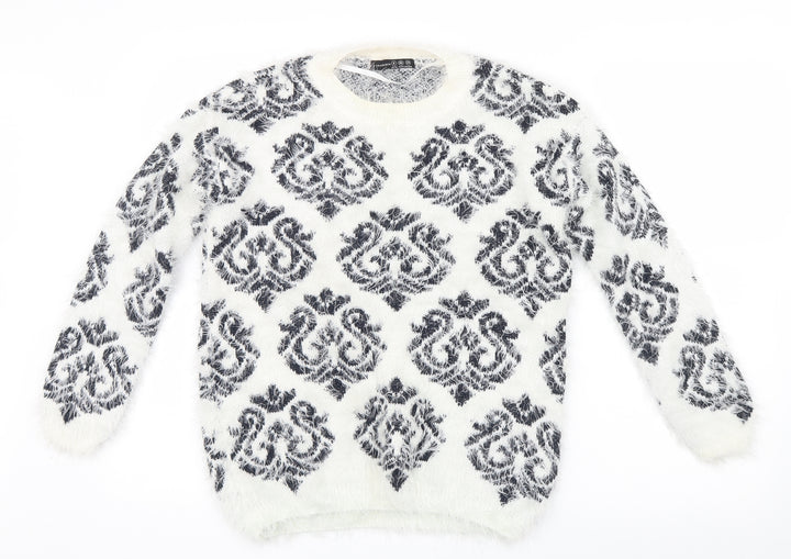 Atmosphere Womens White Geometric Knit Pullover Jumper Size 8