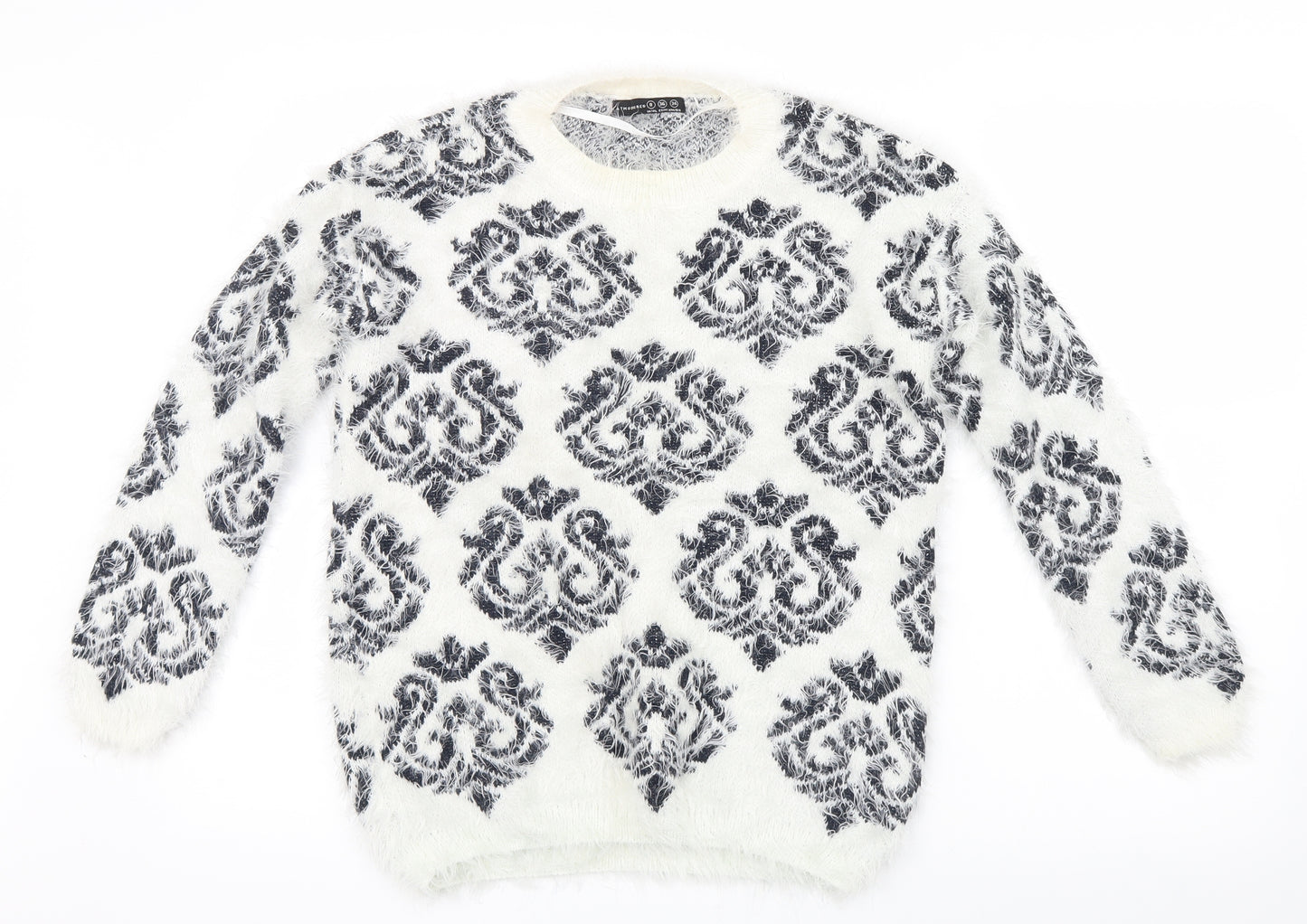 Atmosphere Womens White Geometric Knit Pullover Jumper Size 8